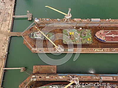 Repair vessels hull ship, tanker in shipyard Stock Photo