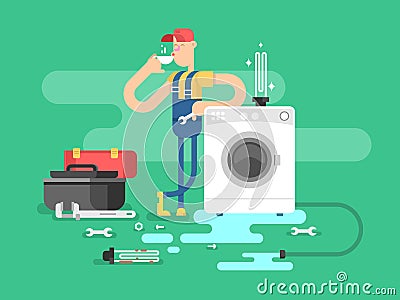 Repair of washing machines Vector Illustration
