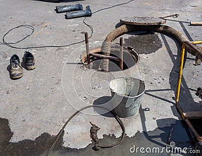 Repair work on the city water utility communications Stock Photo