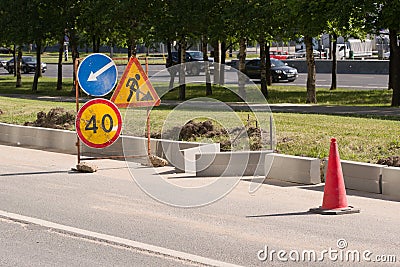 Repair work, replacement of curbs Stock Photo