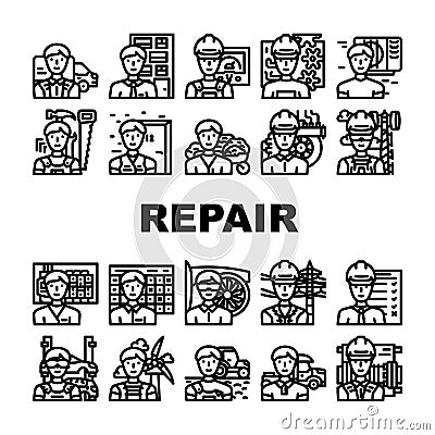 repair worker equipment job icons set vector Vector Illustration