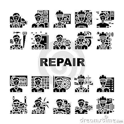 repair worker equipment job icons set vector Vector Illustration