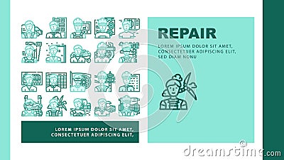 repair worker equipment job icons set vector Cartoon Illustration