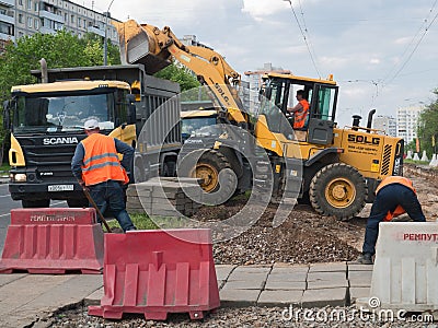 Repair works on replacement of tramways Editorial Stock Photo