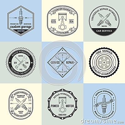 Repair Workshop Emblems Vector Illustration