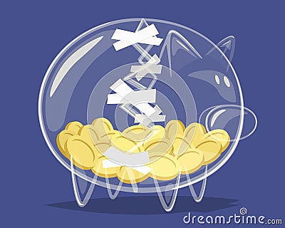 Repaired glass piggy bank Vector Illustration