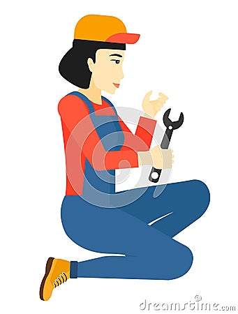 Repairer holding spanner. Vector Illustration