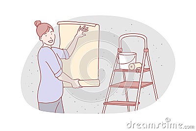 Repairing flat, service, wallpapering concept Vector Illustration