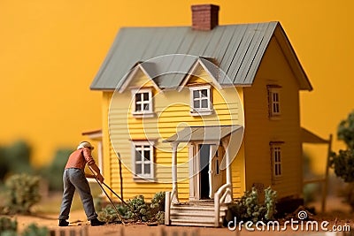 Repairing House: Miniature Workers. AI Stock Photo