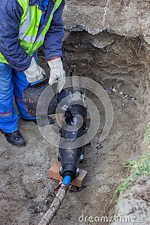 Repairing lead sheathed service cable, insulation breakdown Stock Photo