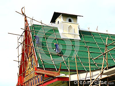 Repairing of old Buddhist church Stock Photo