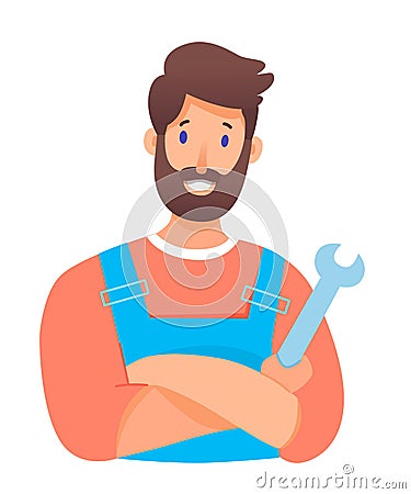 Repairman character portrait isolated on white Vector Illustration