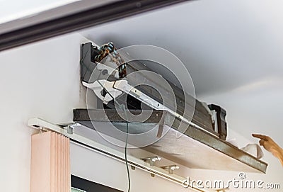 Repairman clean mold dirty inside compartments air conditioner in system air conditioning system, maintenance concept Stock Photo