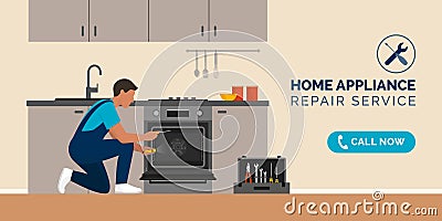 Repairman fixing appliances at home Vector Illustration