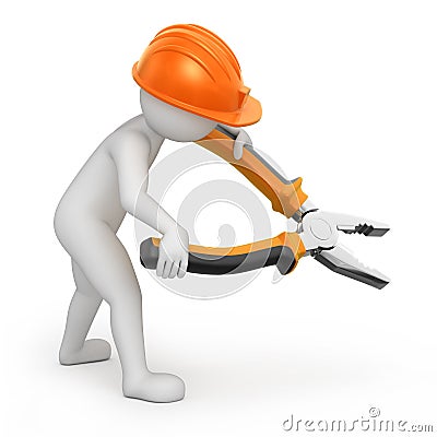 Repairman with flat-nose pliers Stock Photo