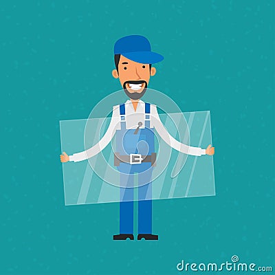 Repairman holding glass and smiling Vector Illustration