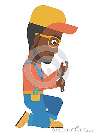 Repairman holding spanner. Vector Illustration