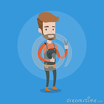 Repairman holding spanner vector illustration. Vector Illustration