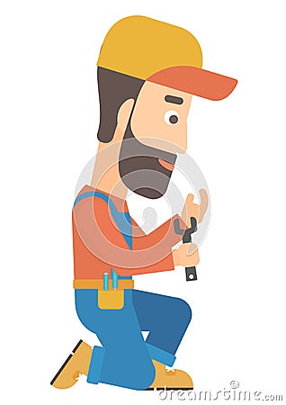 Repairman holding spanner. Vector Illustration