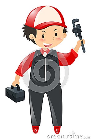 Repairman holding tool and toolbox Vector Illustration