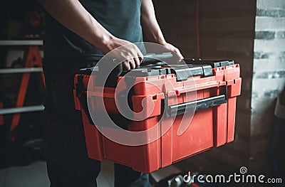 Repairman holding working toolkit. Generate ai Stock Photo