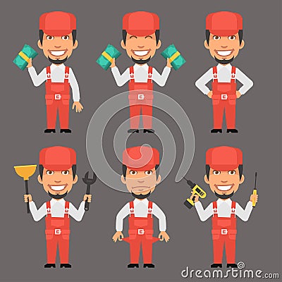 Repairman Holds Money and Tools Vector Illustration