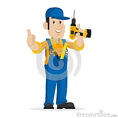 Repairman holds gun Vector Illustration