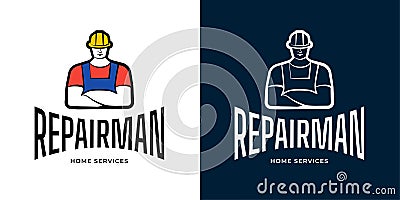 Repairman home service logo set. Handyman male logotype. Building repair business brand identity symbol. Construction Vector Illustration