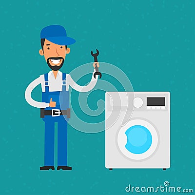 Repairman repairing household appliances Vector Illustration