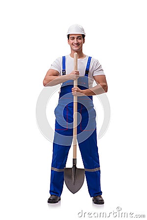 The repairman with spade isolated on white Stock Photo