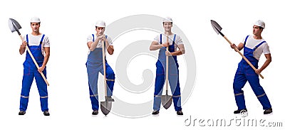 The repairman with spade isolated on white Stock Photo