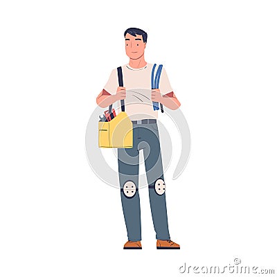 Repairman Standing with Wire and Toolbox for Working and Fixing Vector Illustration Vector Illustration