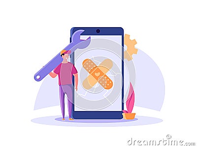 Repairmen, repair phone, fix app concept Cartoon Illustration