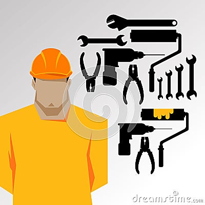 Repairs, Construction builder in yellow helmet Stock Photo