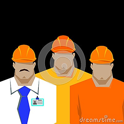 Repairs, Construction builder in yellow helmet working with different tools. Engineer. Worker. Flat design illustration. Stock Photo