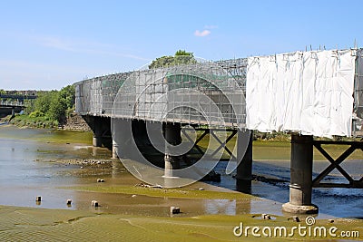 Repairs Greyhound Bridge, River Lune, Lancaster Editorial Stock Photo