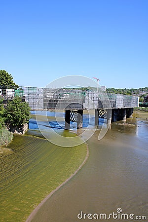 Repairs Greyhound Bridge, River Lune, Lancaster Editorial Stock Photo