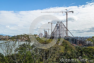 Repairs taking place at Hercilio Luz Bridge - Florianopolis, Santa Catarina, Brazil Editorial Stock Photo