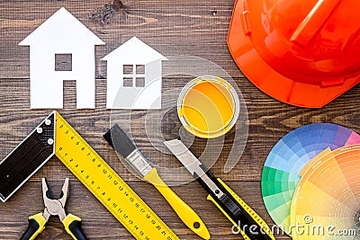 Reparing home concept. Tools on wooden desk background top view Stock Photo