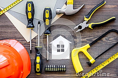Reparing home concept. Tools on wooden desk background top view Stock Photo