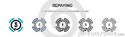 Repaying icon in filled, thin line, outline and stroke style. Vector illustration of two colored and black repaying vector icons Vector Illustration