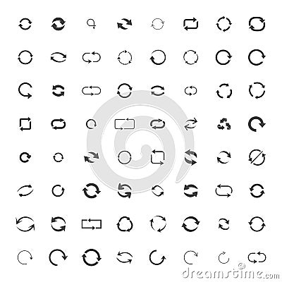 Repeat icons set. set of 64 refresh filled icons such as reload, update, reload, replay, loading arrow icons Stock Photo