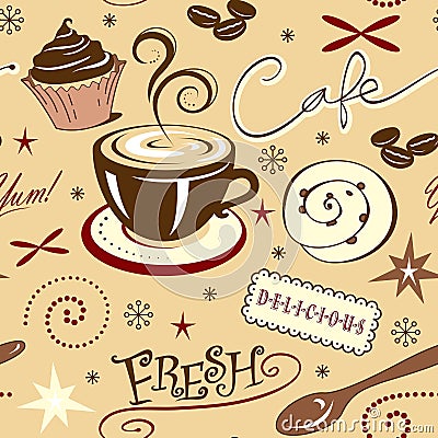 Repeat Pattern Hot Fresh Coffee Shop and Sweets Stock Photo