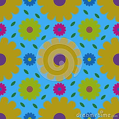 Repeat pattern multicolor flower abstract in sky blue background illustration Cartoon Illustration