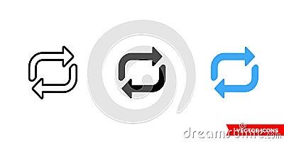 Repeat icon of 3 types color, black and white, outline. Isolated vector sign symbol. Vector Illustration