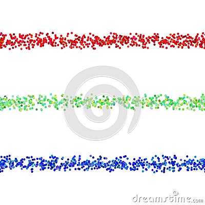 Repeatable dot pattern paragraph dividing line design set - vector elements from colored circles with shadow effect Vector Illustration