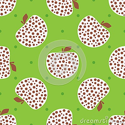 Repeated apples with polka dot. Cute seamless pattern for children. Vector Illustration