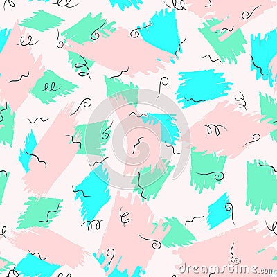 Repeated brush strokes and abstract scribbles. Trendy seamless pattern. Vector Illustration