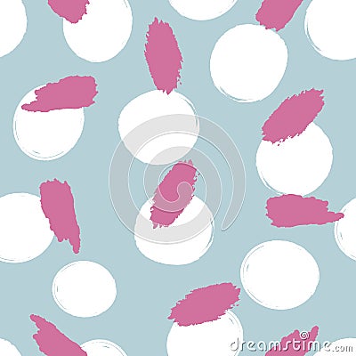 Repeated circles and brush strokes painted with rough brush. Watercolour seamless pattern. Vector Illustration
