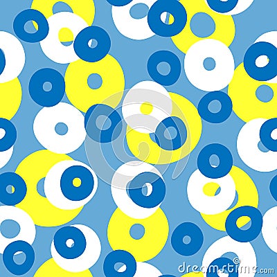Repeated colored circles. Geometric seamless pattern with round shapes drawn by hand. Vector Illustration